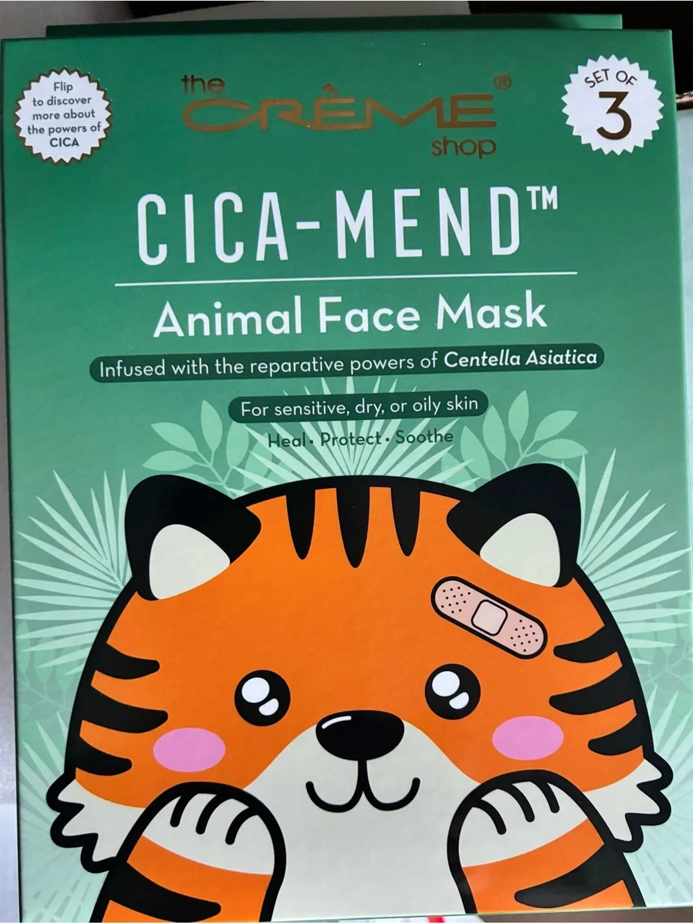 The Crème Shop CICA-MEND Tiger Animal Face Mask Set of 3 — NEW